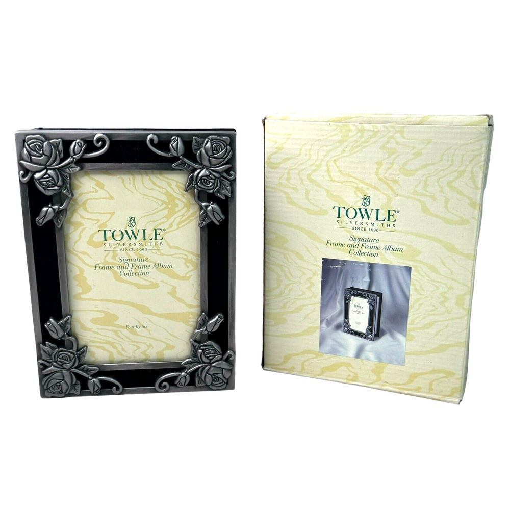 TOWLE Silversmiths Signature Frame and Frame Album Collection 4x6 Floral Pewter